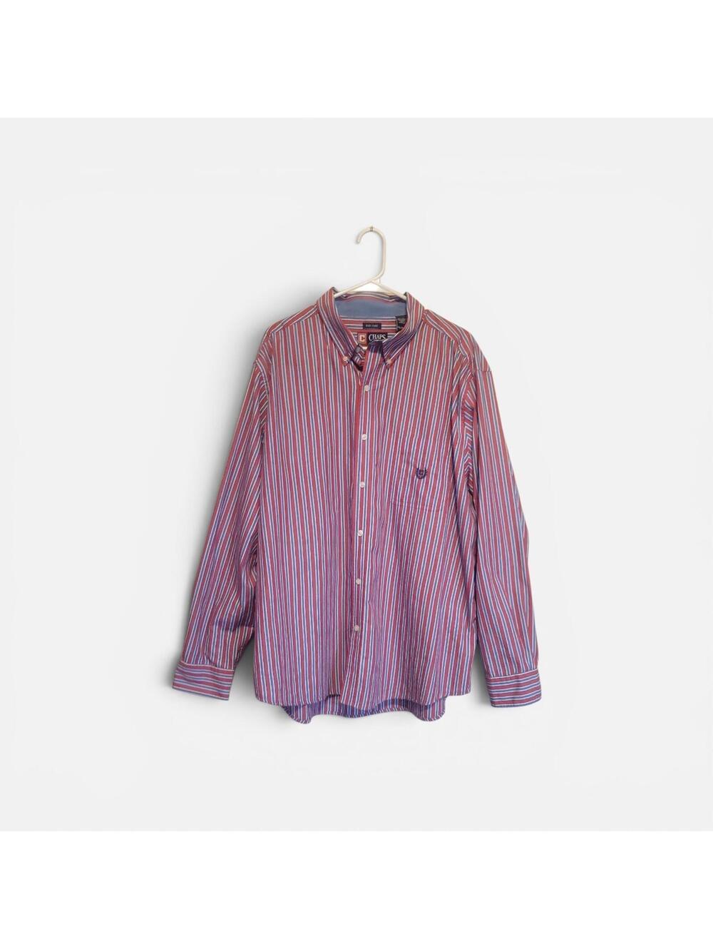 Chaps Striped Long Sleeve Button Down Shirt XXL Red Blue